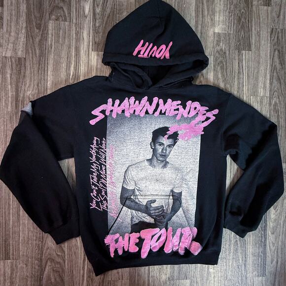 Shawn Mendes The Tour Hoodie Black Pink Graphic Sweatshirt Size Small Unisex - Picture 1 of 8